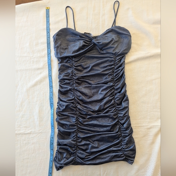 Ruched Blue Bodycon Cocktail Dressvl Large Vgt Y2k - Picture 5 of 8